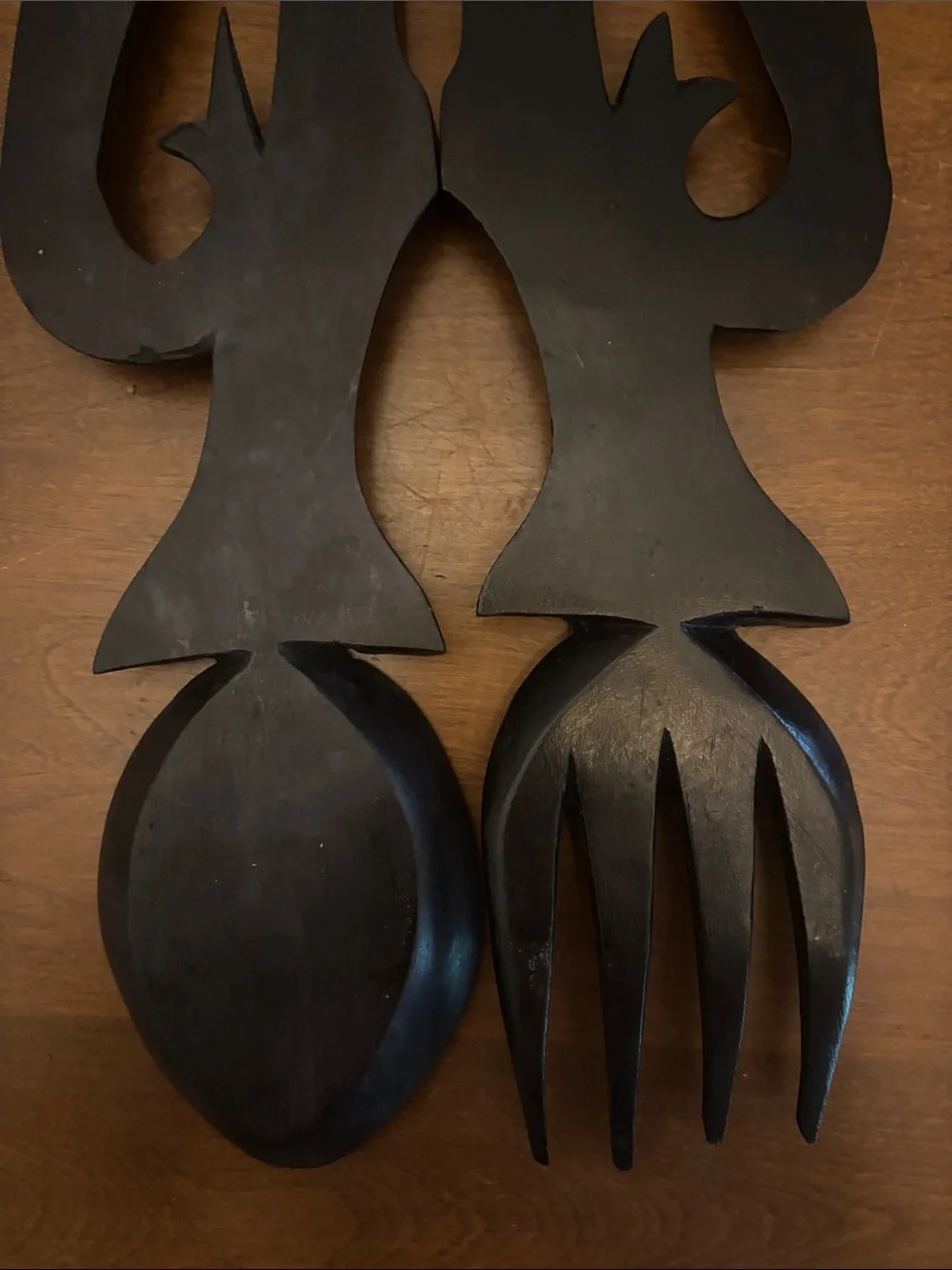 Vintage Carved Wood Elephant Fork Spoon Set Wall Hanging Decor Salad  Sri Lanka